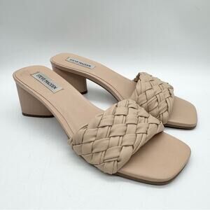 Steve Madden Palas Braided Faux Leather Heeled Slide Sandal Heels Nude Size 8